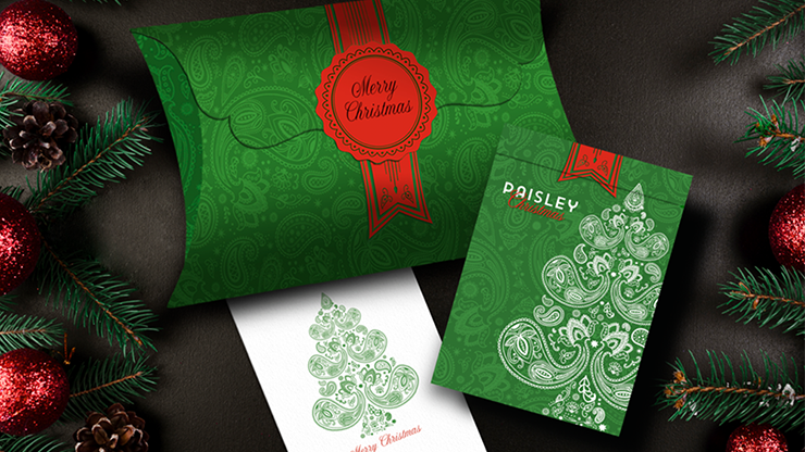 Paisley (Metallic Green with Christmas Gift Box) Playing Cards by Dutch Card House Company
