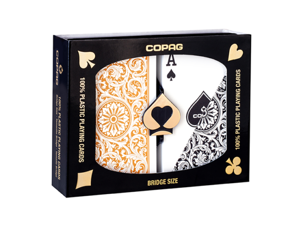 Copag 1546 Plastic Playing Cards Bridge Size Regular Index Black/Gold Double-Deck Set