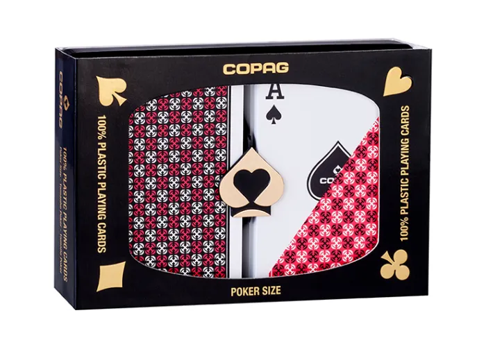 COPAG MASTER PLASTIC PLAYING CARDS POKER SIZE REGULAR INDEX BLACK/RED DOUBLE-DECK SET