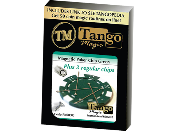 Magnetic Poker Chip Green plus 3 regular chips (PK003G) by Tango Magic - Trick
