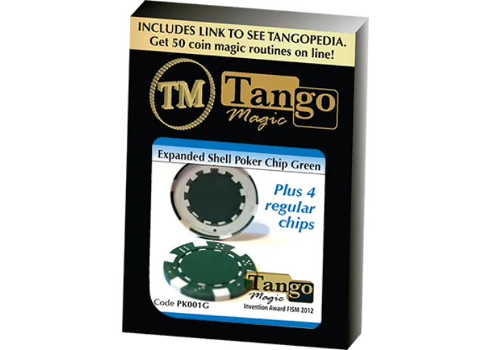 Expanded Shell Poker Chip Green plus 4 Regular Chips (PK001G)  by Tango Magic - Trick