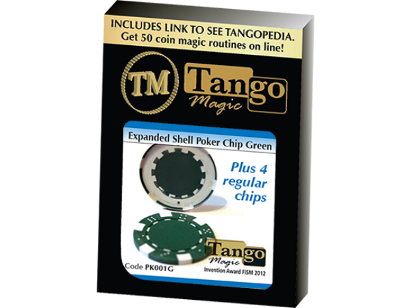 Expanded Shell Poker Chip Green plus 4 Regular Chips (PK001G)  by Tango Magic - Trick