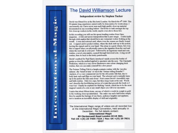 David Williamson Full Lecture by International Magic - DVD