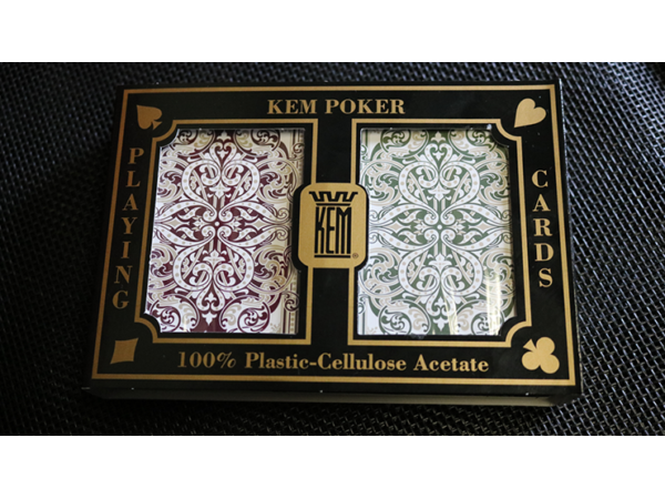 KEM Bridge Plastic Playing Cards Jacquard (Purple and Green 2 Deck Set Jumbo Index)