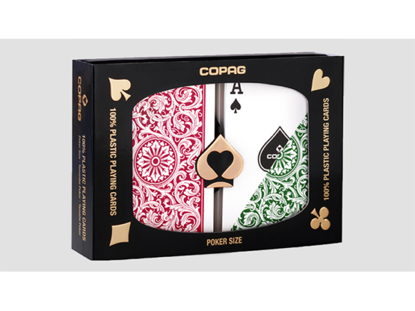 Copag 1546 Plastic Playing Cards Poker Size Regular Index Green and Burgundy Double-Deck Set