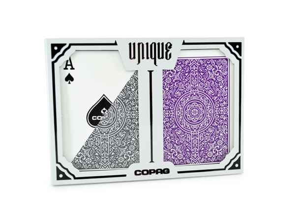 Copag Unique Plastic Playing Cards Poker Size Regular Index Gray and Purple Double-Deck Set
