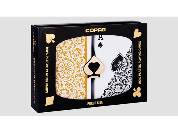 Copag 1546 Plastic Playing Cards Poker Size Regular Index Black and Gold Double-Deck Set