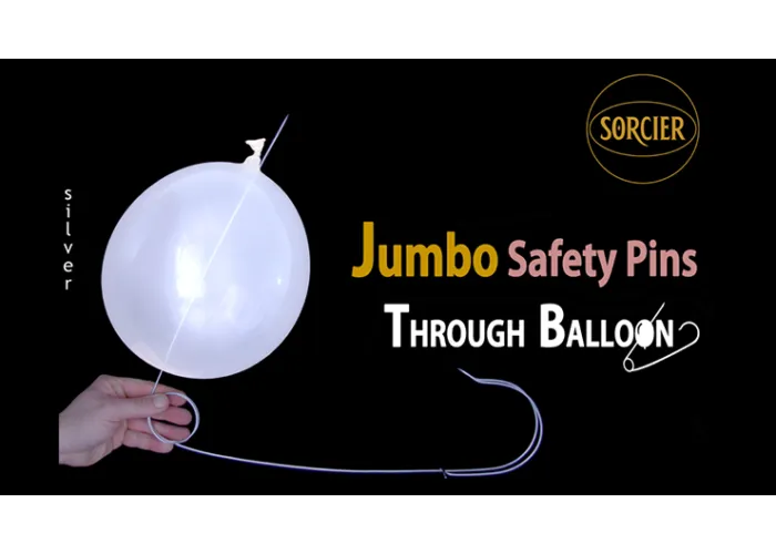 Jumbo Safety Pins Through Balloon Silver by Sorcier Magic