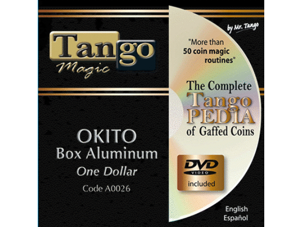 Okito Coin Box (Aluminum w/DVD)(A0026) One Dollar by Tango Magic - Tricks