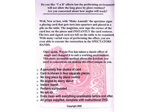 Make Amends (With Gimmick)  by Wayne Fox, Produced by Merchant of Magic - DVD